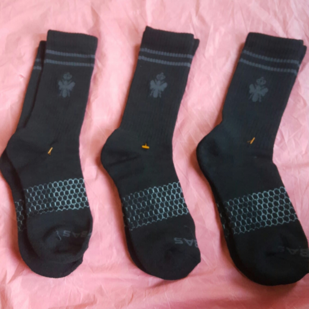 3 pairs size medium black bombas crew socks,NWOT
